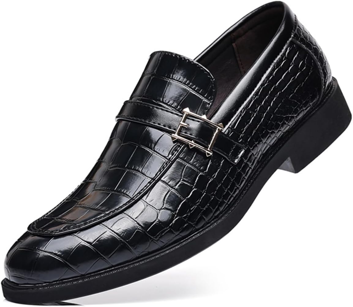 Men's Vintage Crocodile Print Strap Slip On Dress Shoes Formal Leather Loafers Business Casual Oxford