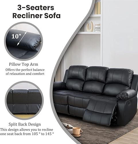 Miniatura 3 de Juego de sofá y sillas reclinables, juego de muebles de cuero regenerado, juego de sofá y silla de cuero, sofá reclinable para apartamento de