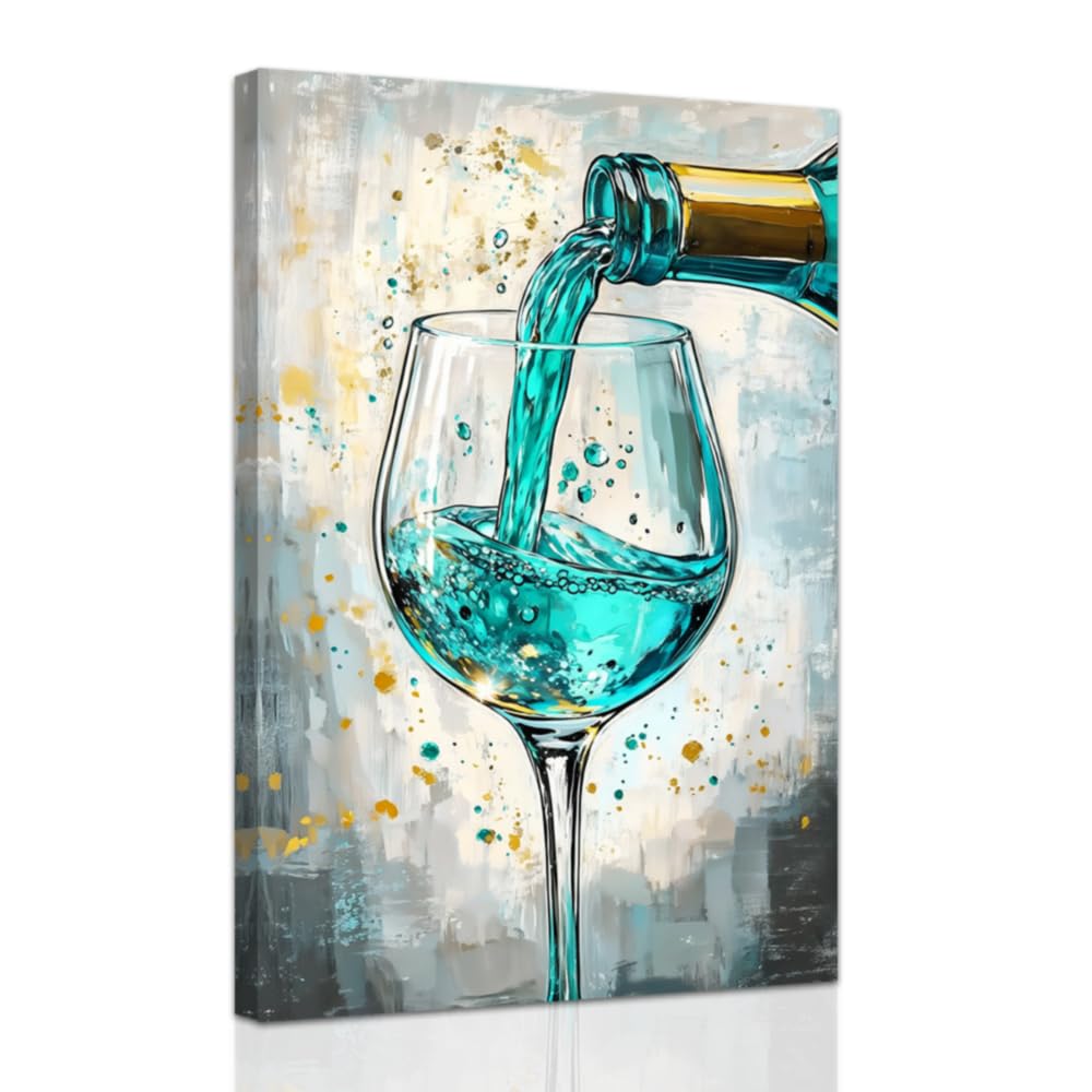 ZXHYWYM Kitchen Wall Art Wine Decor Wine Glass Pictures Wall Decor Teal Kitchen Canvas Prints for Restaurant Dinning Room Bar Home Decor Framed (40 x 60 cms)