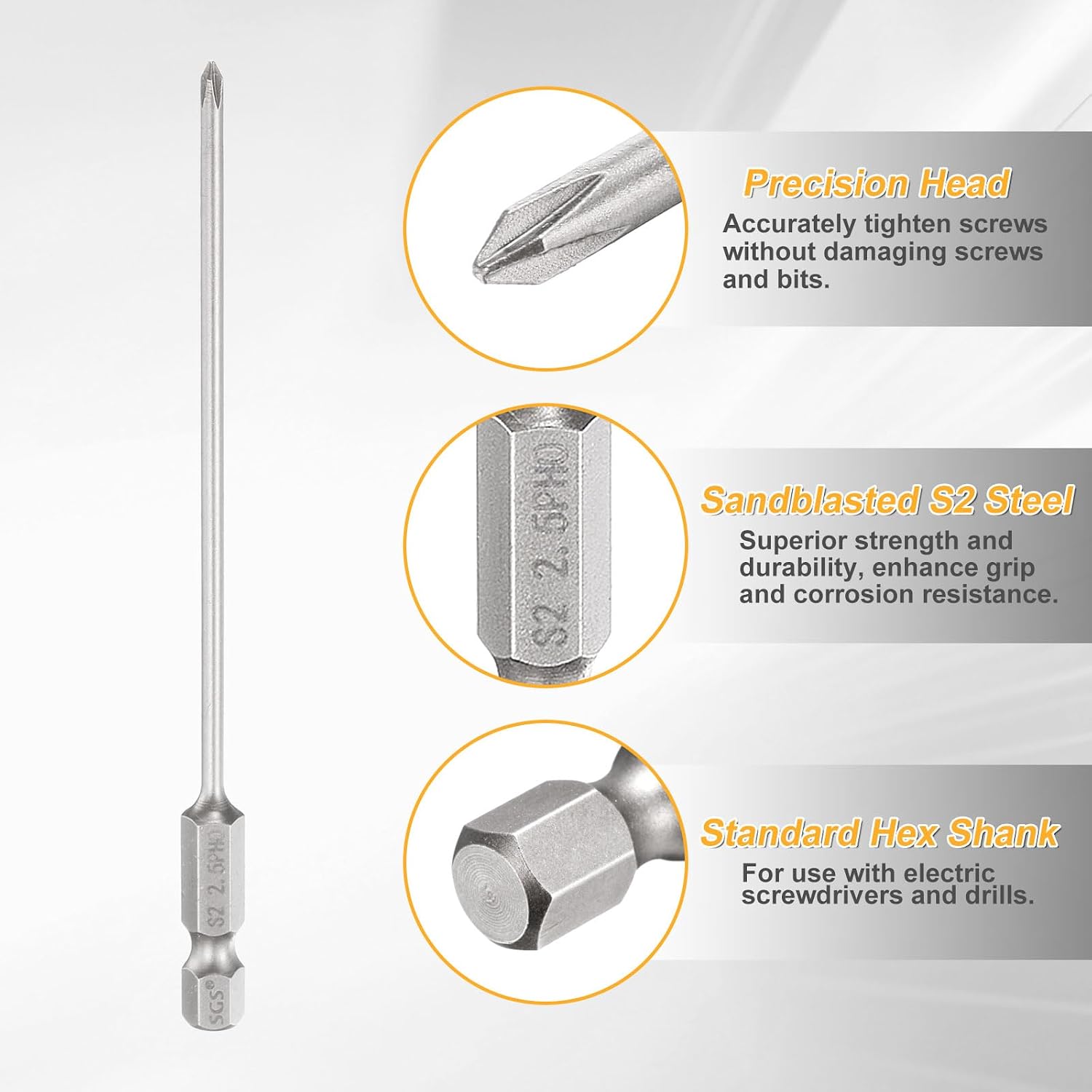 HARFINGTON 2pcs #0 Phillips Screwdriver Bit PH0 1/4" Hex Shank 4.3" (110mm) Long 0.1" Rod Magnetic Cross Head Drill Bits S2 Steel Industrial Screw Driver Bit for Electric Power Tools, Gray image 5