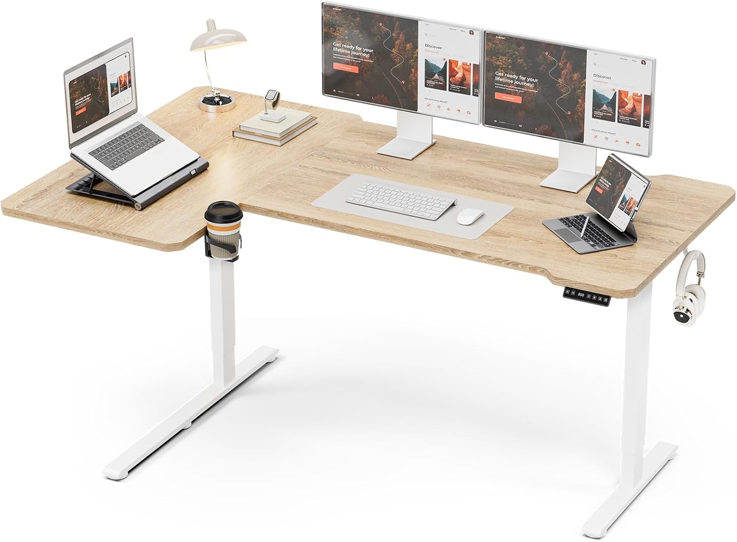 59 Inch L Shaped Standing Desk Adjustable Height,Gaming Electric Corner Standing Desk, Sit Stand Computer Table with Reversiable Splice Board, Black 59 Inch L Shaped Standing Desk Adjustable Height,Gaming Electric Corner Standing Desk, Sit Stand Computer Table with Reversiable Splice Board, Black