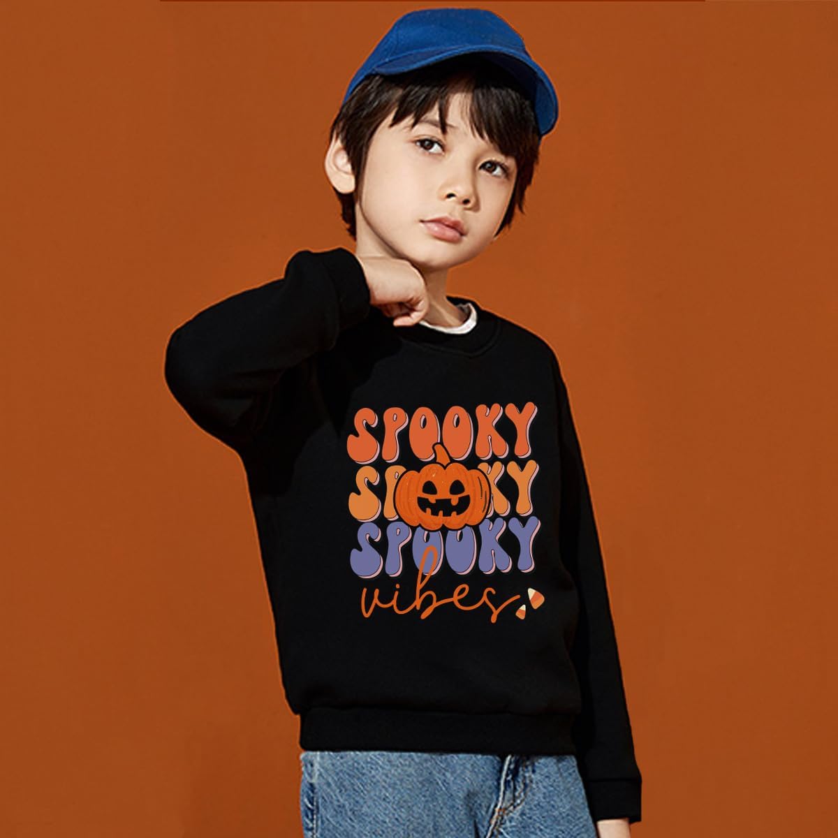 Halloween Sweatshirts for Boys Girls Spooky Vibes Pullover Long Sleeve Shirt Ghost Pumpkin Fall Clothes 1-10 Years