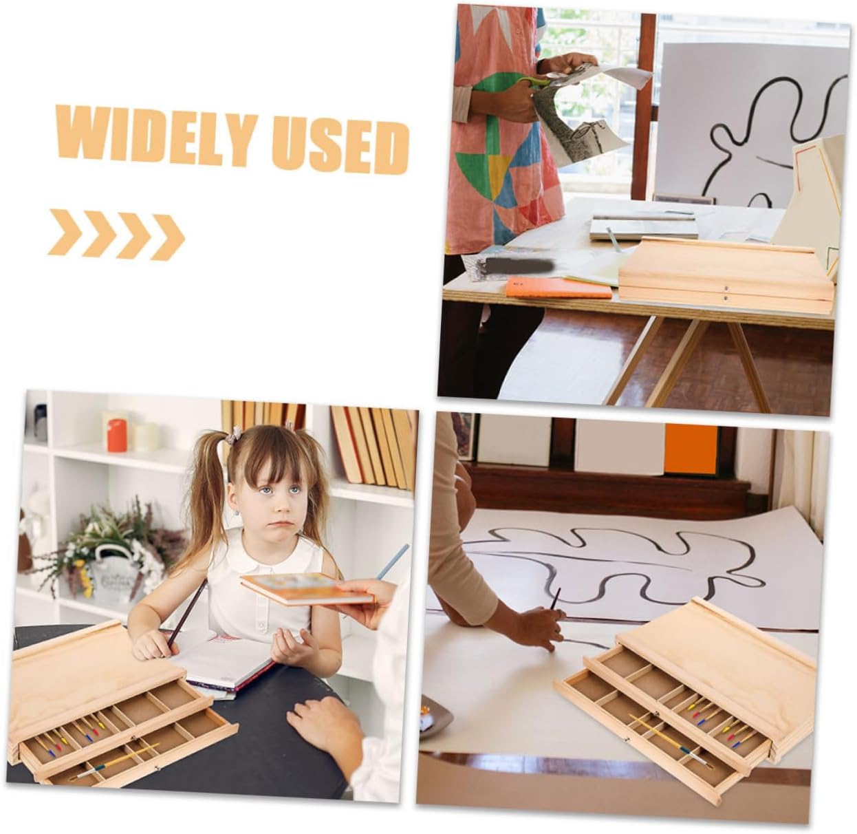 KAILIKETIY Wooden Artist Supply Storage Box Design for Painting and Outdoor Sketching Portable Wood Pencil and Marker Organizer for Artists Students and Art Enthusiasts