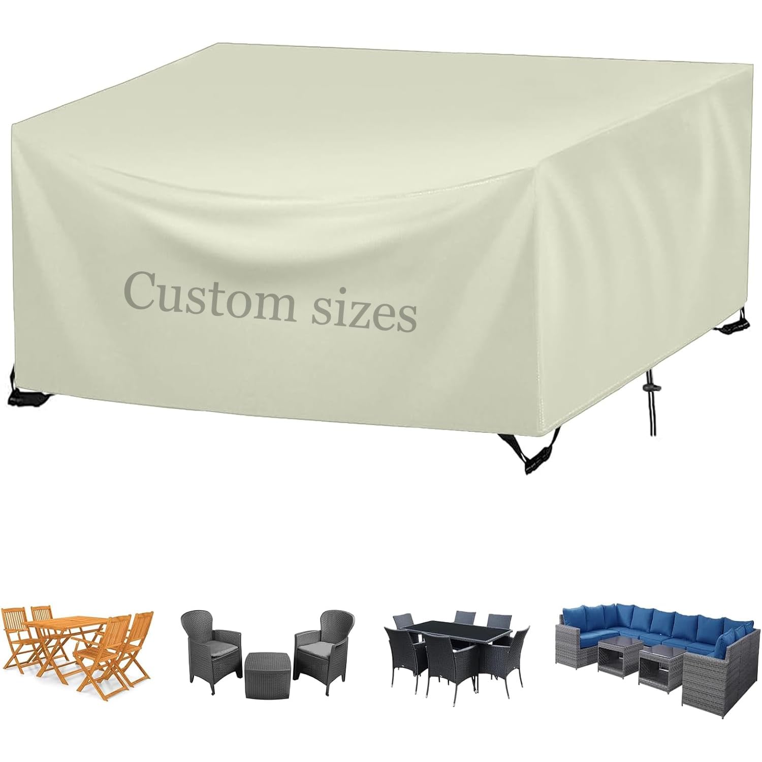 FYHDSH Customizable Garden Furniture Cover Waterproof, Patio Set Cover, Garden Table Cover, Rectangular Garden Table Covers, Waterproof, Windproof, Anti-UV Outdoor Table Cover