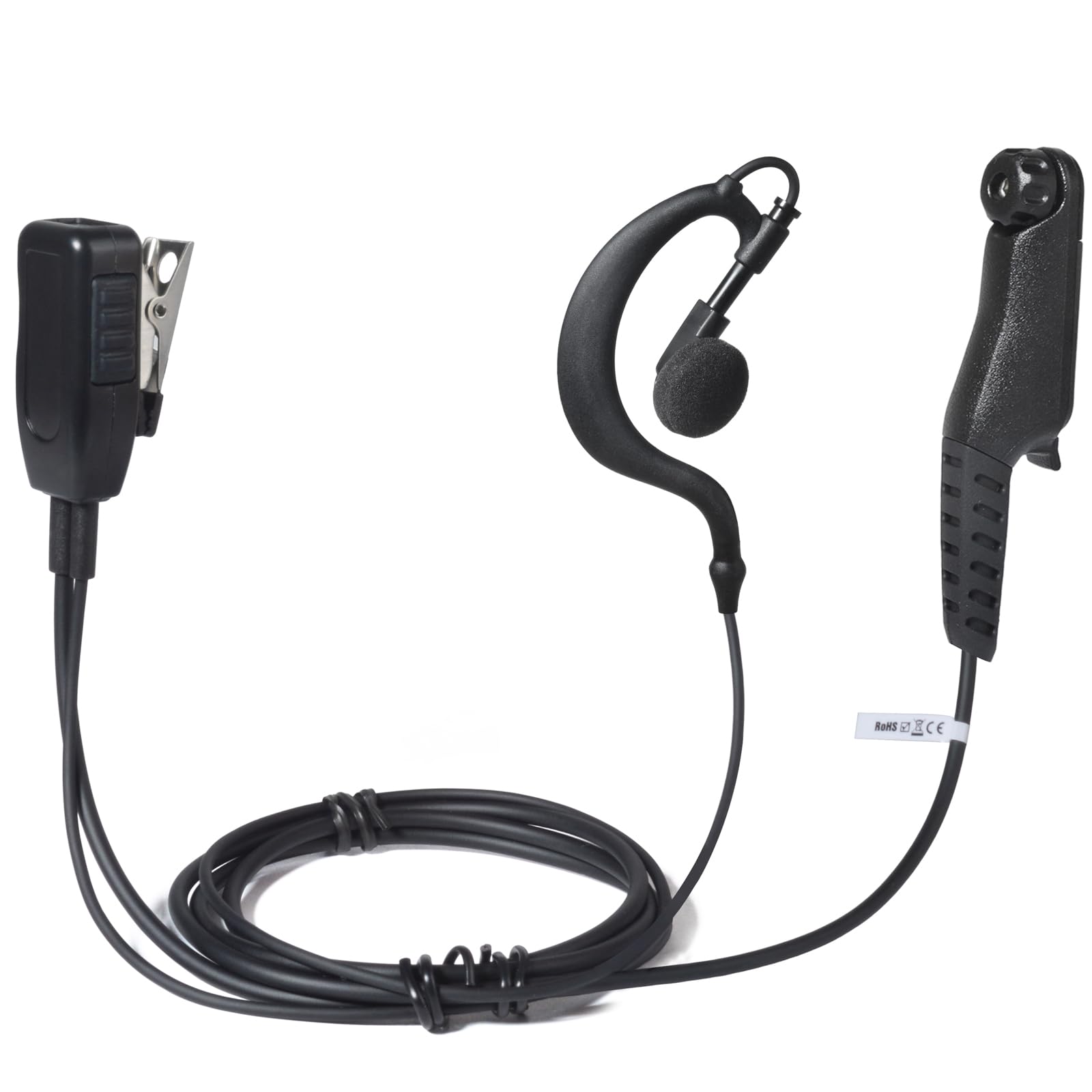 HYS Radio Earpiece Compatible with MOTOROLA R7, R7a, MXP600, APX, N30, N50, ION et al., Clear Acoustic Tube, Headset with Microphone, Black Cable (KH07A0-R7+B05+M) — view 9