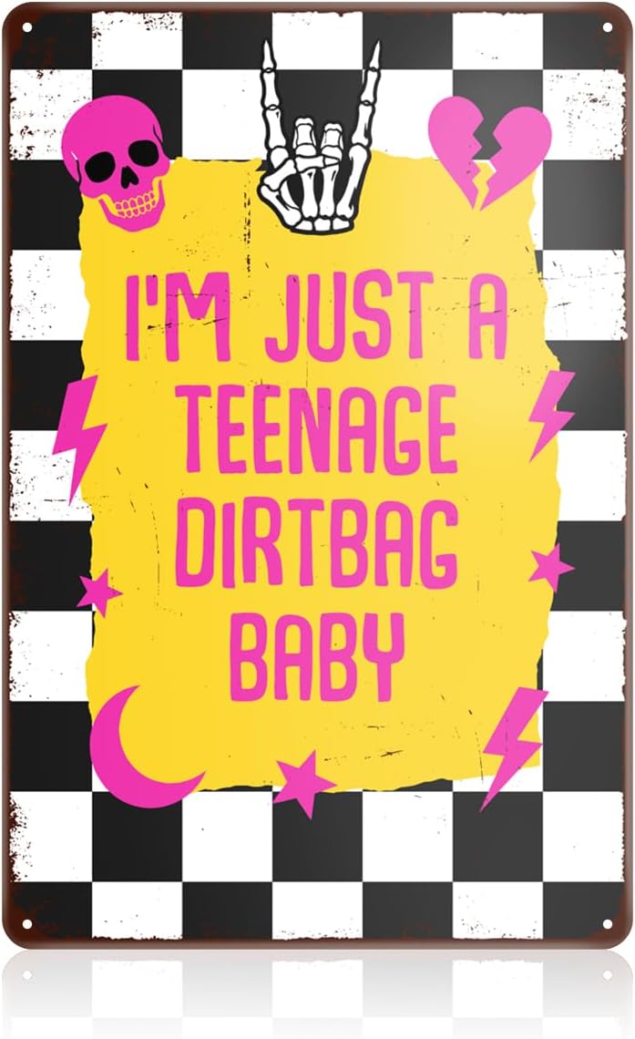 Emo Decor for Home Room, Metal Tin Sign, Rock Hand, Dirtbag Baby