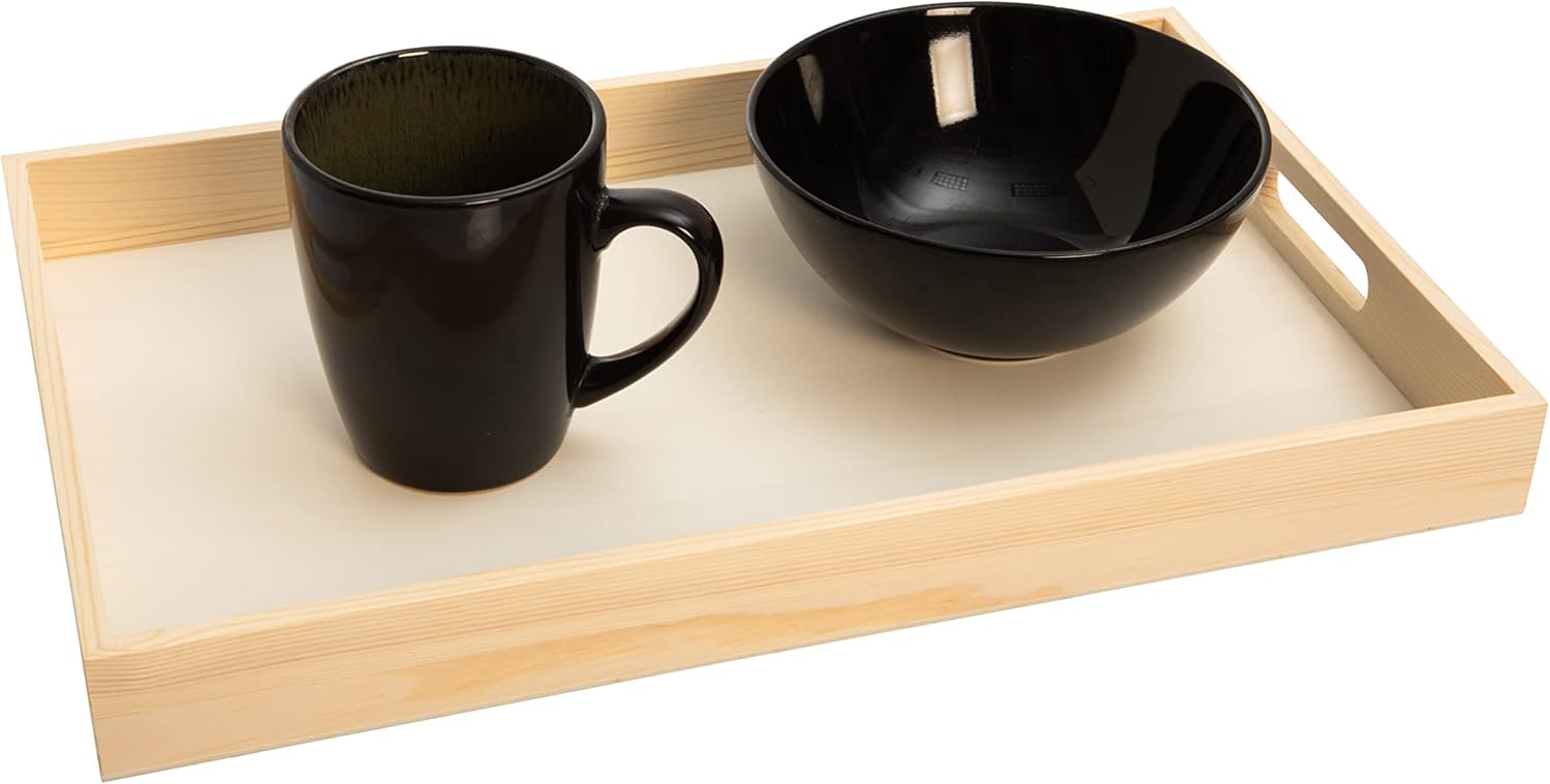 Natural Wood Rectangular Nested Serving Trays with Handles, Set of 5