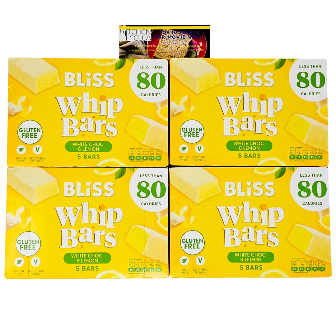 Gluten Free Bliss Whip Bars White Chocolate & Lemon x4 Packs 5 x 20g | Low Calorie Snack Bars | High Fibre | Vegetarian | Halal | Healthy Snacks with Kitchen Fella14-Day Eating Guide