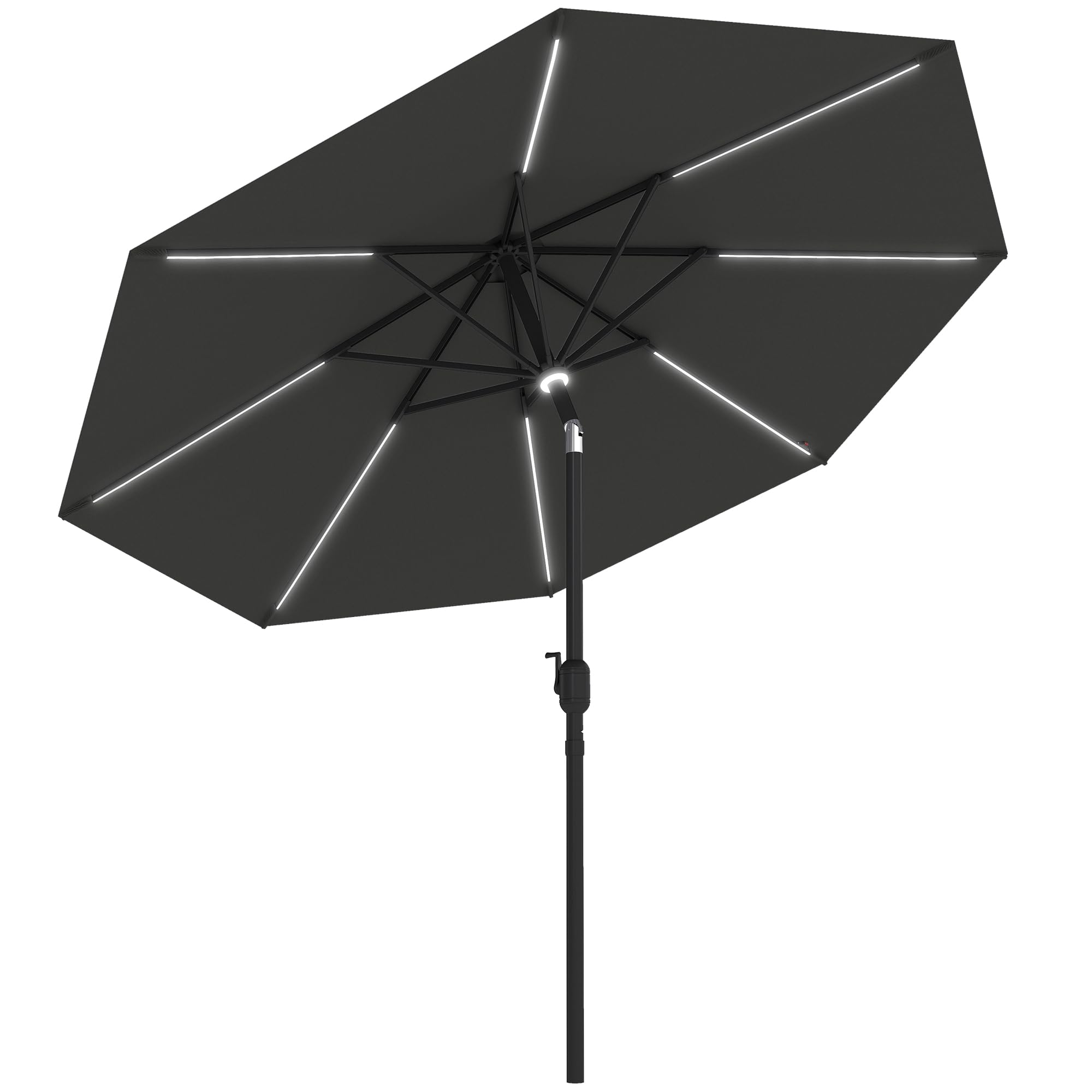 Outsunny 2.7m Garden Parasol Summer Shelter w/ LED Solar Light Crank Tilt Grey  | TJ Hughes