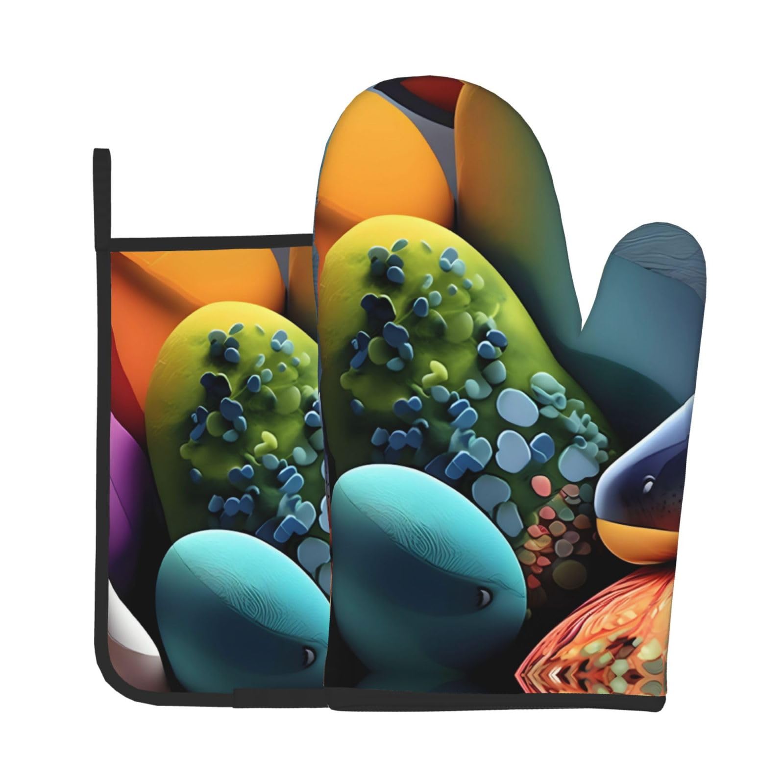 Oven Mitts and Potholders Set of 2 for Kitchen Baking Cooking GrayColoured Stones Thick and Durable