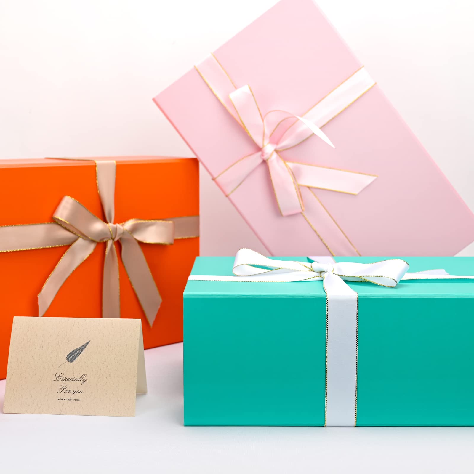 LIFELUM Confezione regalo verde e blu, 35,1 x 21,1 x 11,2 cm, 1 confezione grande scatola regalo con coperchio magnetico per regali, compleanni, proposte di damigella d'onore, contiene nastro, carta,