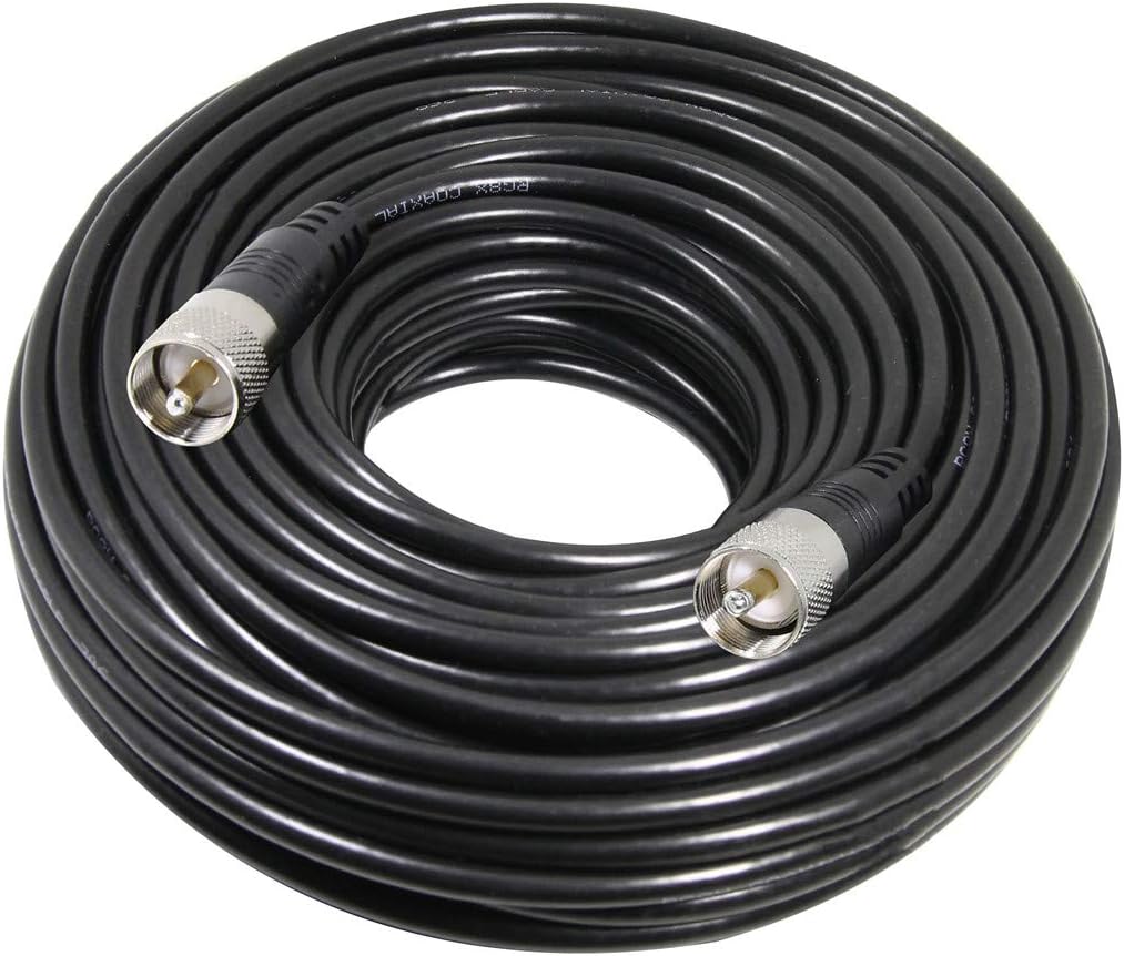 RFAdapter RG8x Coaxial Cable 100 ft, CB Coax Cable, UHF PL259 Male to Male Low Loss CB Antenna Cables, 50 Ohm for HAM Radio, Antenna Analyzer, Dummy Load, SWR Meter