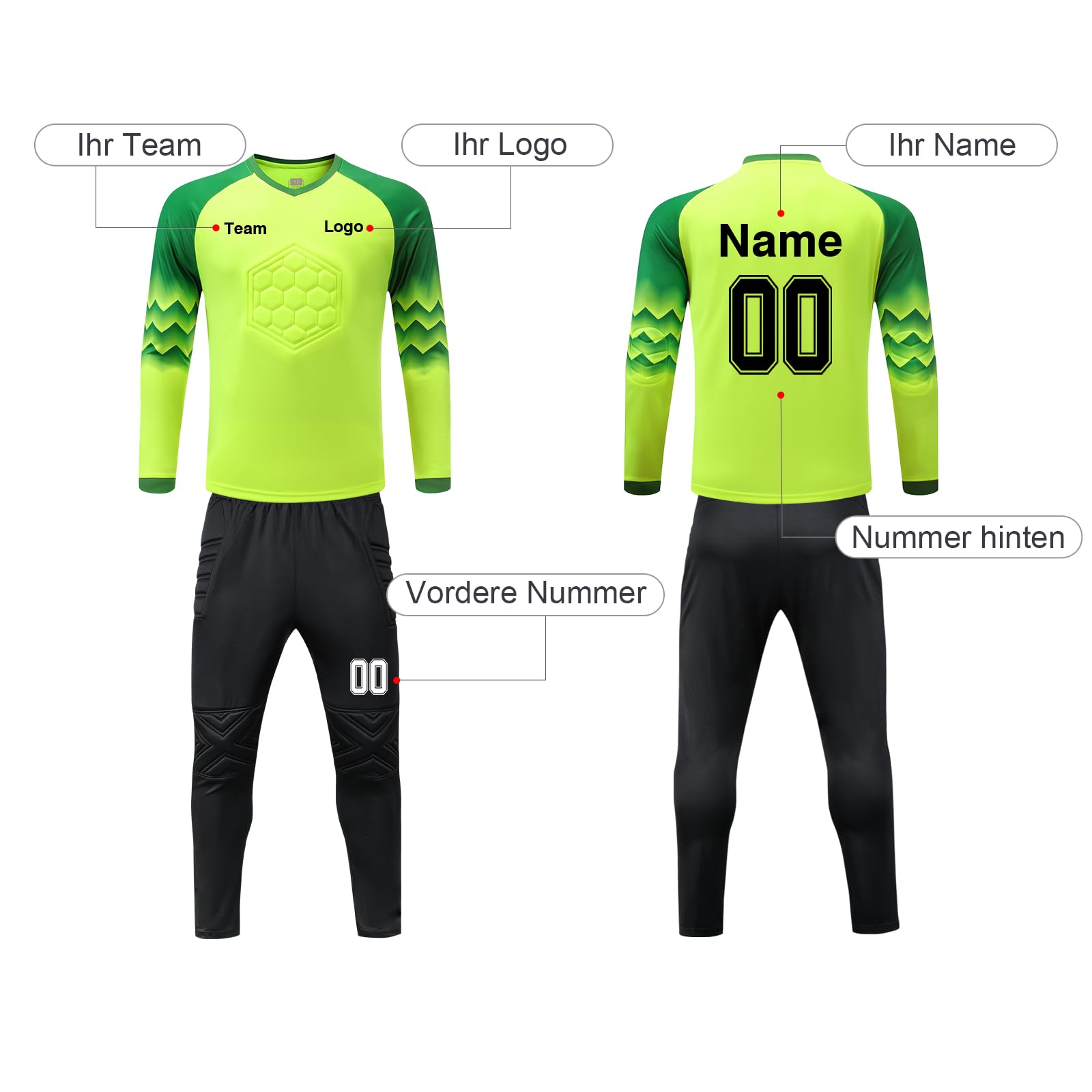 LAIFU Benutzerdefiniert Torwarttrikot Set Kinder Herren mit Gepolstert Personalisieren Tormann Trikot Kinder mit Polsterung