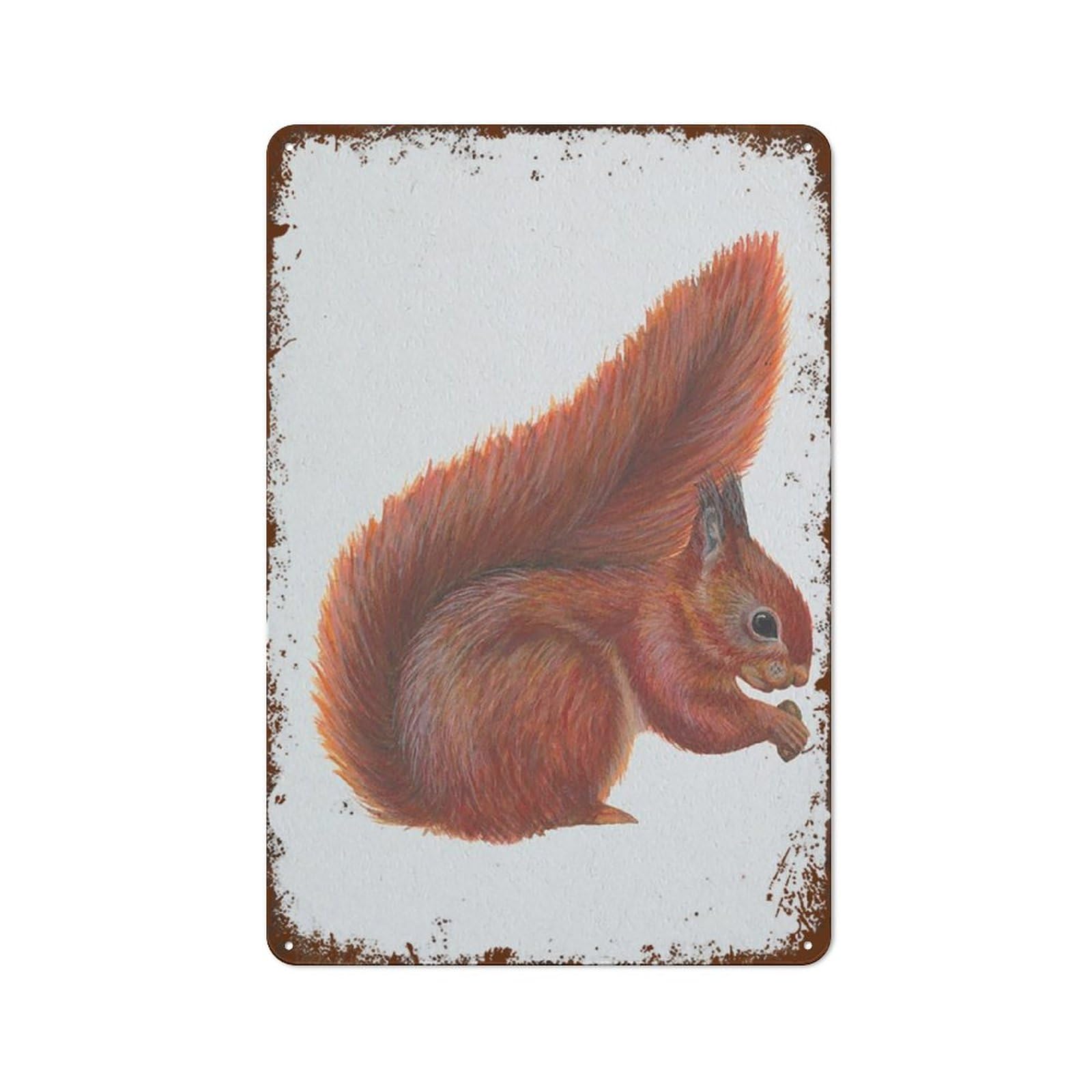 peiyeety Red Squirrel Animal Artwork Vintage Tin Sign Metal Tin Sign Wall Art Relax Art Stress Relief Gift Fun Wall Decor 8"x12"