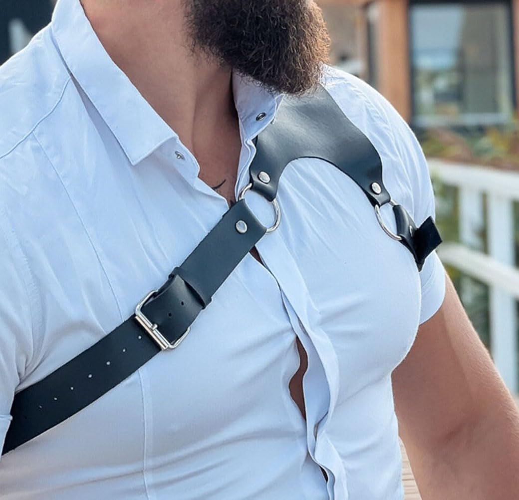 Arnés de cuero para hombre, cinturón punk, tirantes, cadena corporal, correa de hombro, ajustable, disfraz de rave