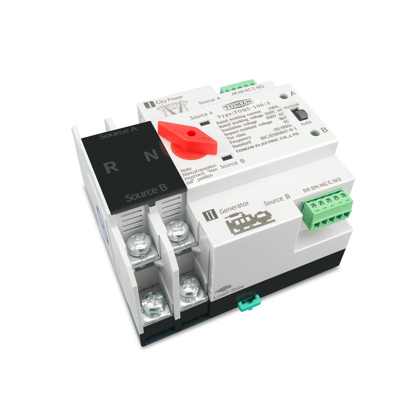 Interruptor selector eléctrico de transferencia automática de doble alimentación, monofásico, carril DIN, ATS 110 V 220 V, sin interrupción, 2P, 63 A, 100 A, 125 A (100,110 V)