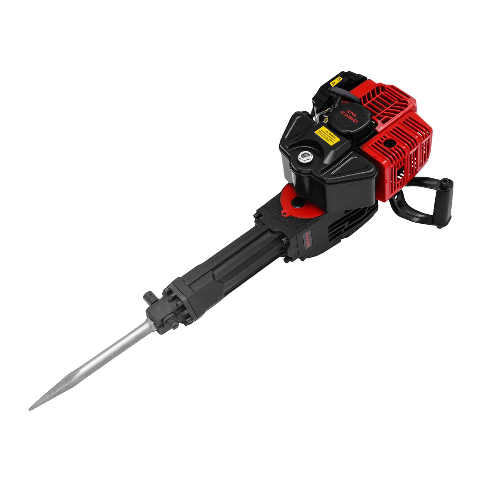 Martillo de demolición de gasolina, 1900 W, 55 J de fuerza de impacto, martillo cincelador con motor de 2 tiempos, 6500 r/min, incluye cincel de punta, cincel plano y herramientas