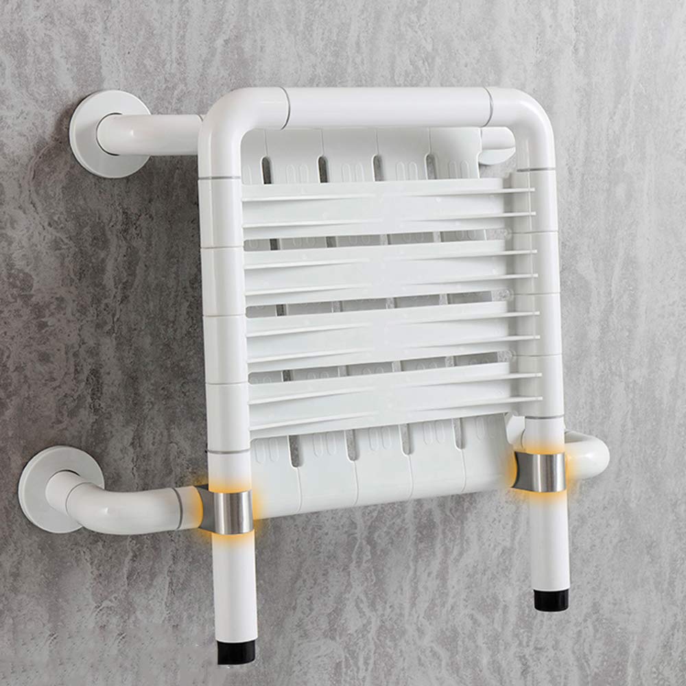 Taburete de ducha plegable, montado en la pared con respaldo, impermeable, a prueba de humedad, antideslizante, acero inoxidable 304, soporta hasta 250 kg, ideal para la seguridad del baño