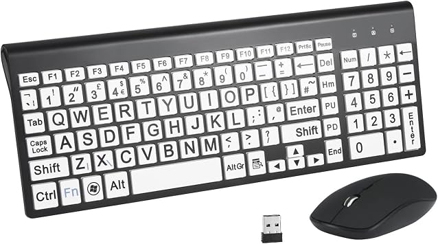 Full Size Big Large Print 2.4g wireless keyboard nd mouse with Oversized Print for eldly people and Visually Impaired Low Vision Individuals,QWERTY UK Layout