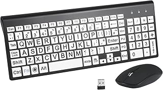 Full Size Big Large Print 2.4g wireless keyboard nd mouse with Oversized Print for eldly people and kids Visually Impaired Low Vision Individuals,QWERTY UK Layout