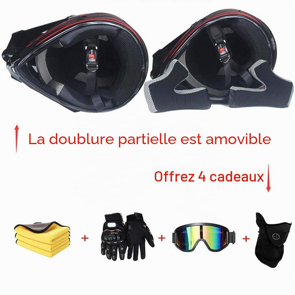 Casque Moto Cross Homme Casque Intégral DH Enduro Femme Quad Motocross Adulte (Black powder,M:57-58cm)