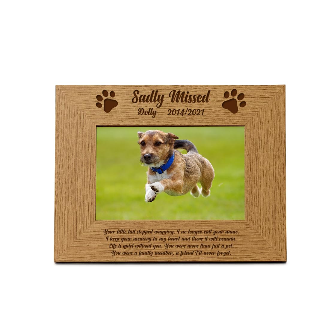 Personalised Sadly Missed Dog Remembrance Memorial Wooden Photo Frame (5 x 7 Inch)