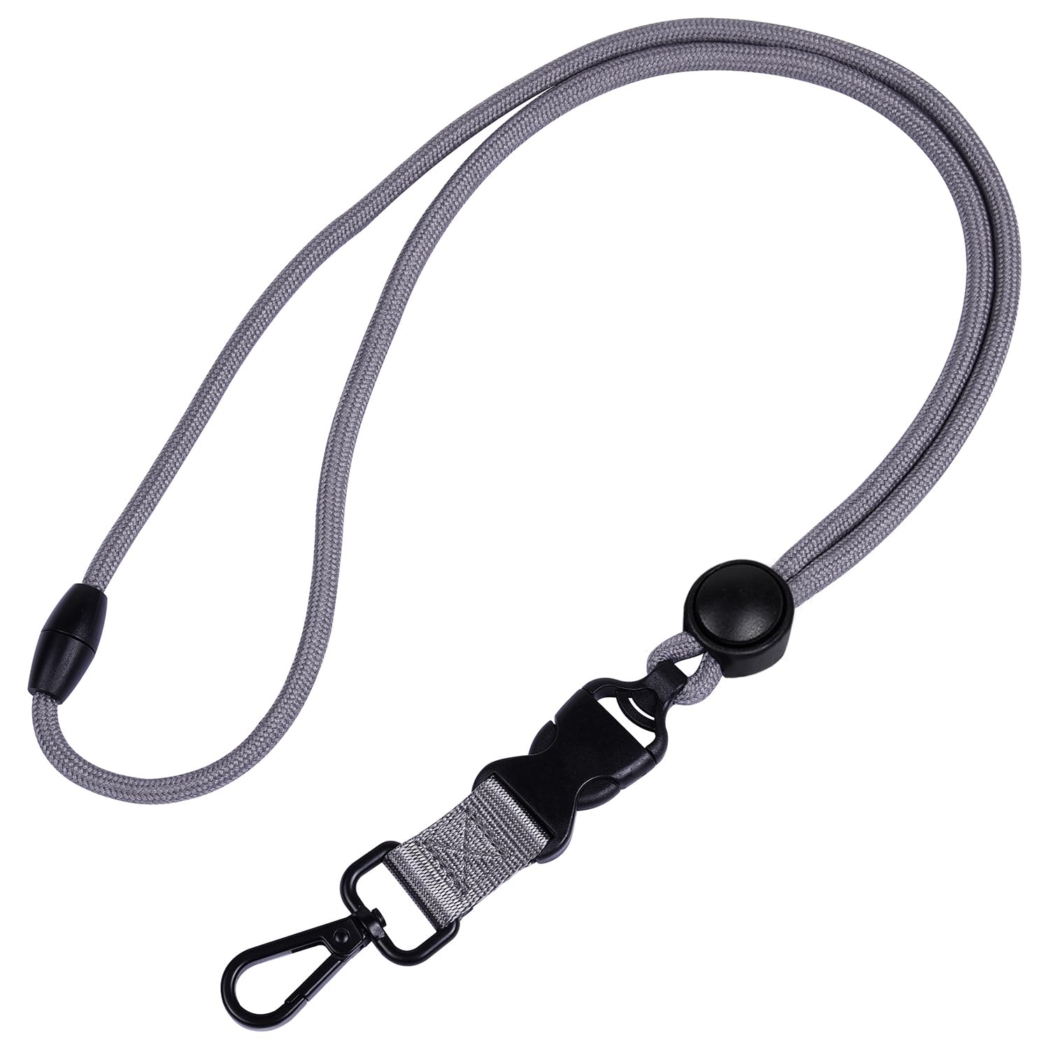 Masper 2 Pack Grey Heavy Duty Safety Breakaway Lanyard with Round Adjustment Slider, Detachable Buckle and Metal Snap Swivel Hook, 23 inch Durable Round Cord, Great for Keys ID Holders Whistles โ image 1