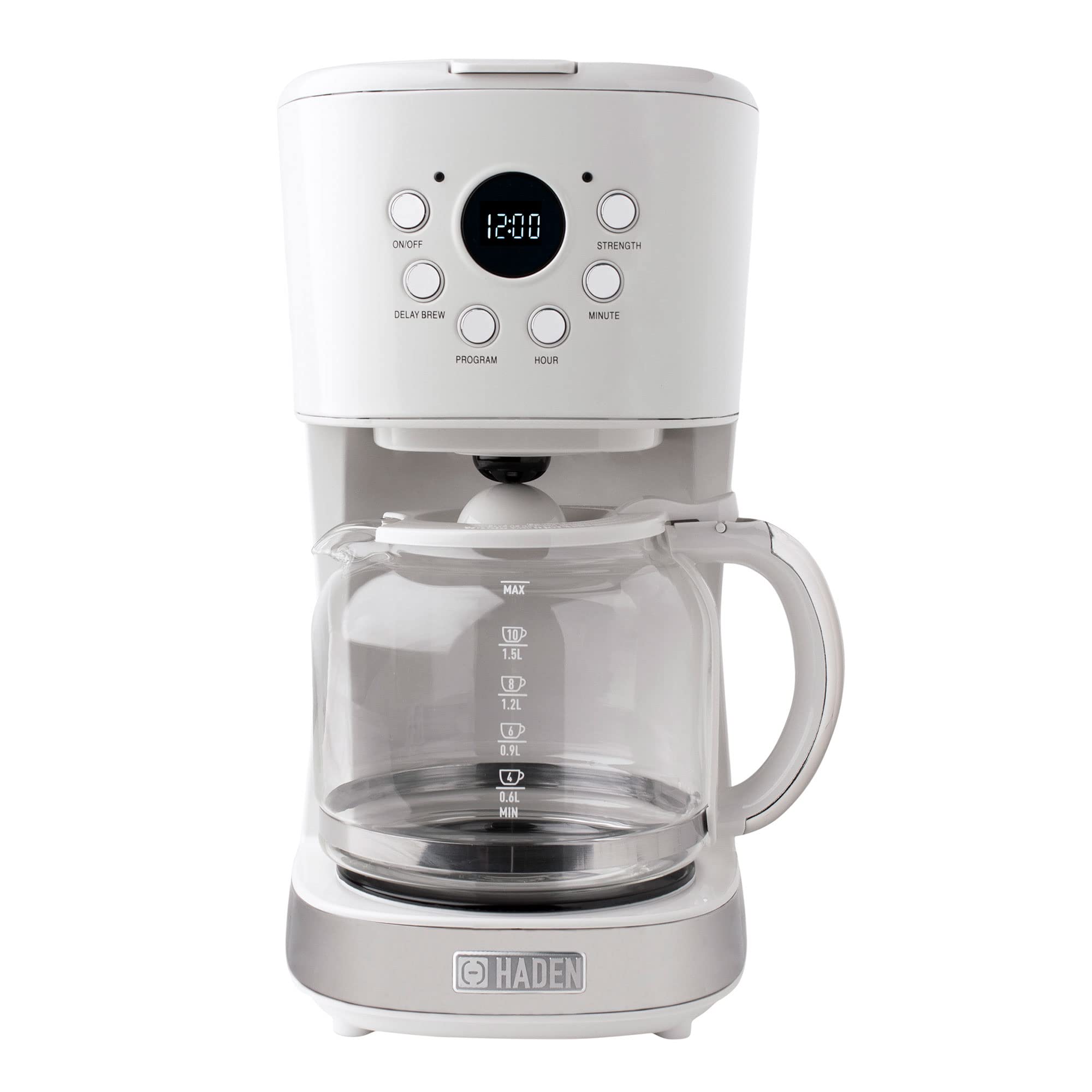 Coffee Machine, 12 Cup Programmable Drip Coffee Maker, Ivory & Chrome