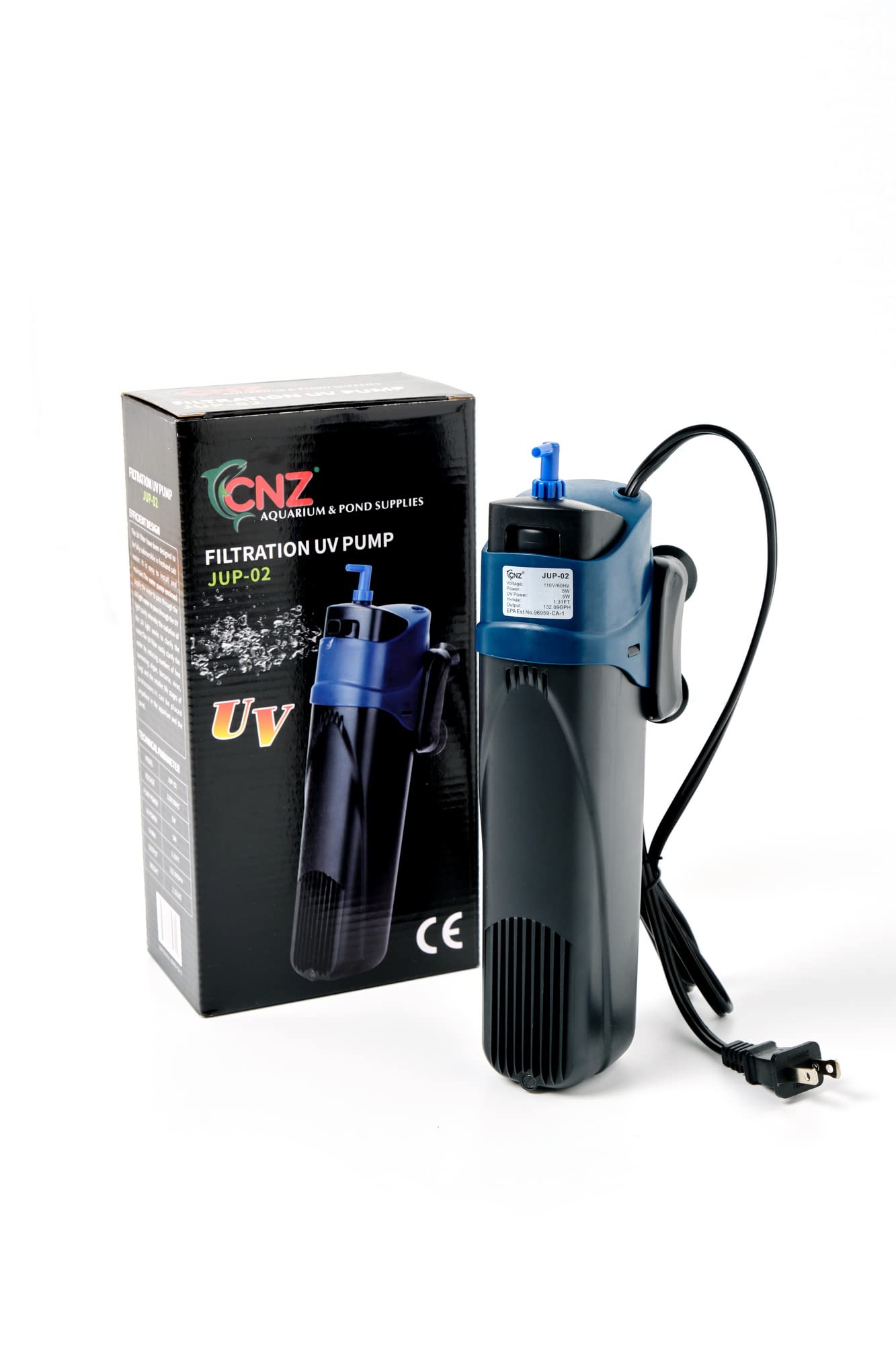 CNZ Aquarium Submersible Power Head with Built-in 5w Sterilizer, Black,JUP-02