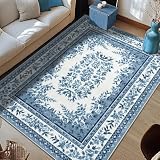 FORTSEA ラグマット 130×200cm 洗える 滑り止め付き ブルー 花柄 リビング 子供部屋 ソファーマット おしゃれ インテリアラグ