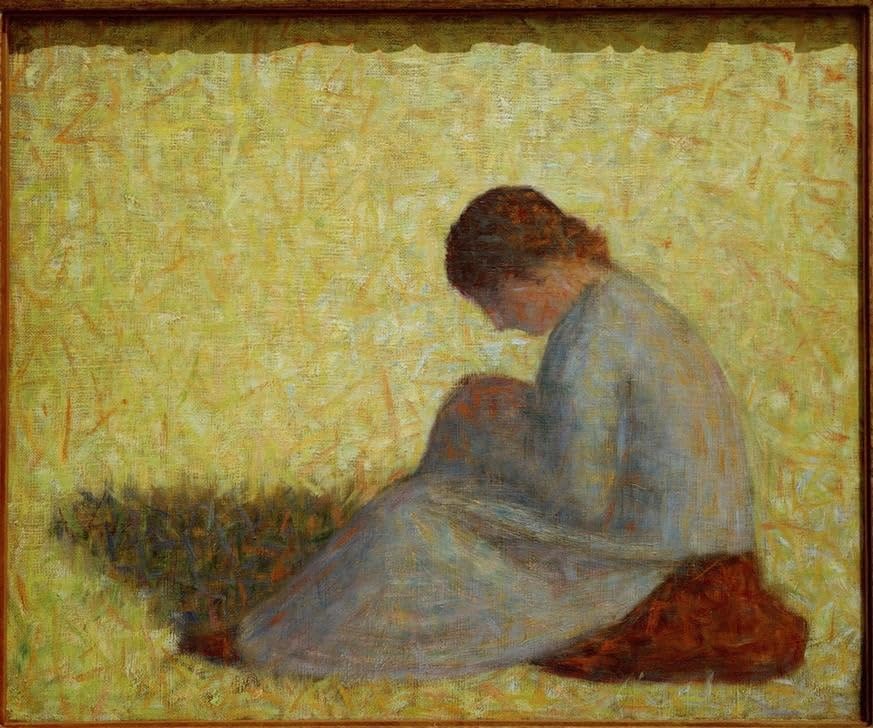 Toile Georges Seurat Paysanne Assise dans L'herbe Impression Huile 60x90cm