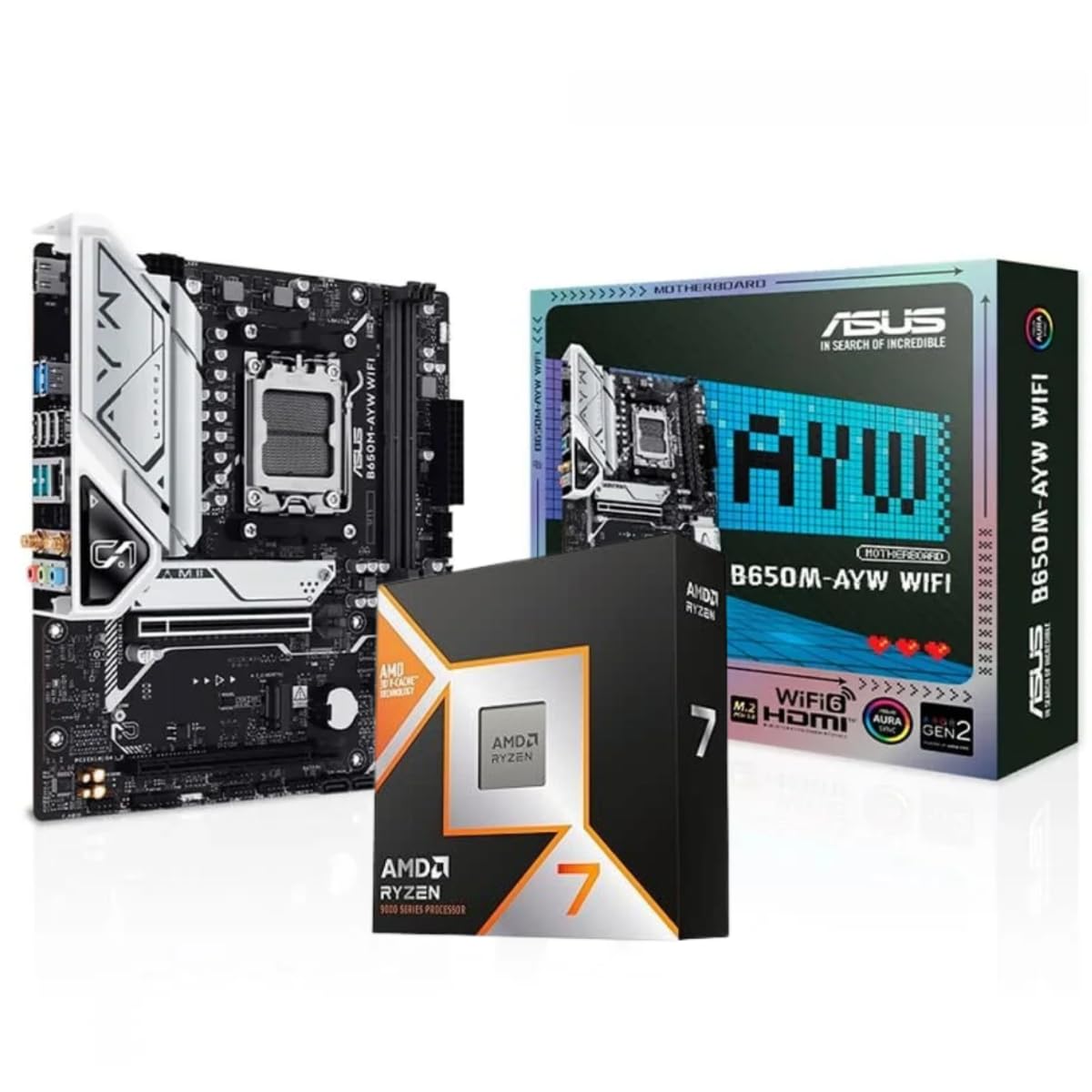 Kit Upgrade AMD Ryzen 7 9800X3D Placa mãe Asus B650M-AYW WIFI Chipset B650