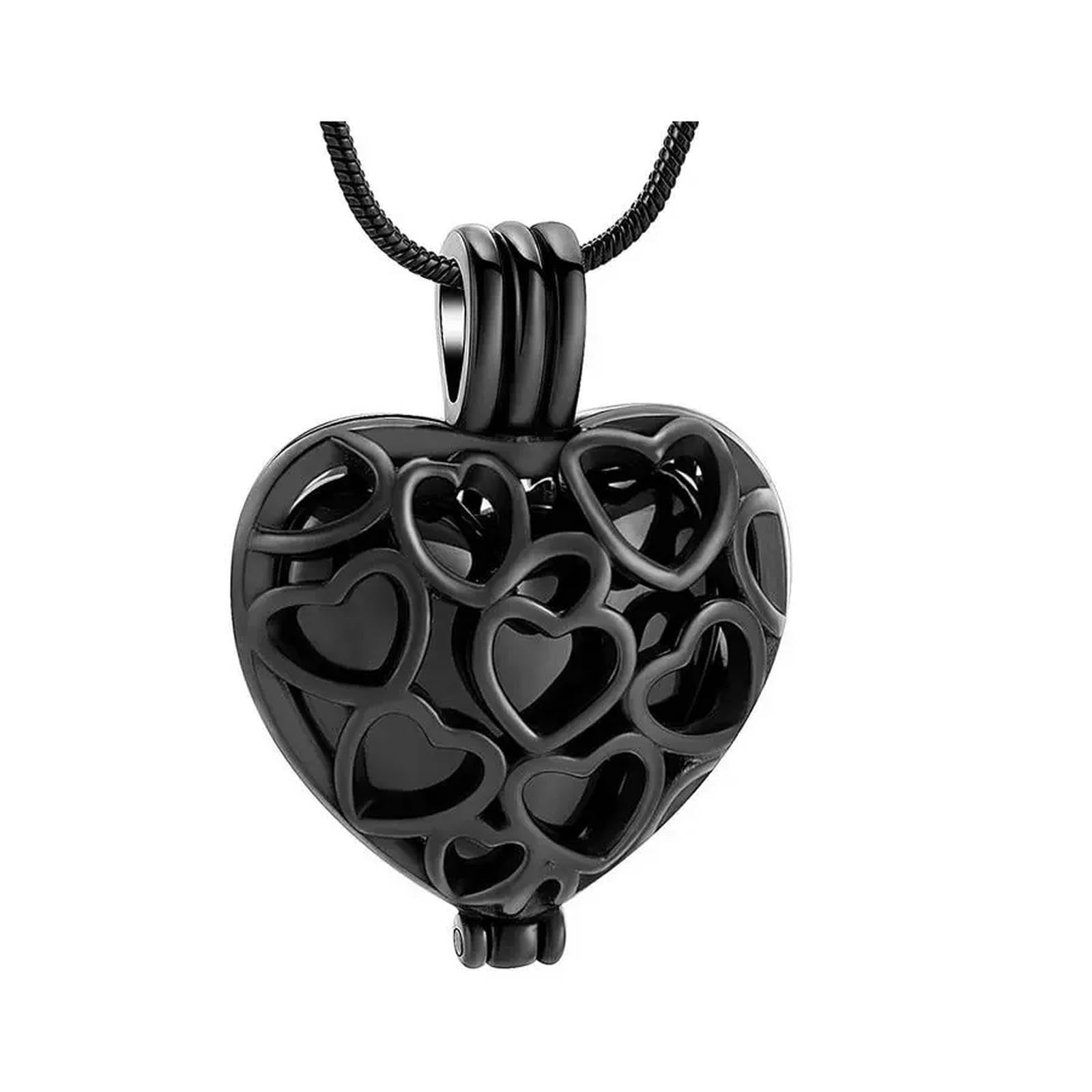 Collier urne funéraire de crémation en cœur évidé noir pour pendentif de cendres souvenir