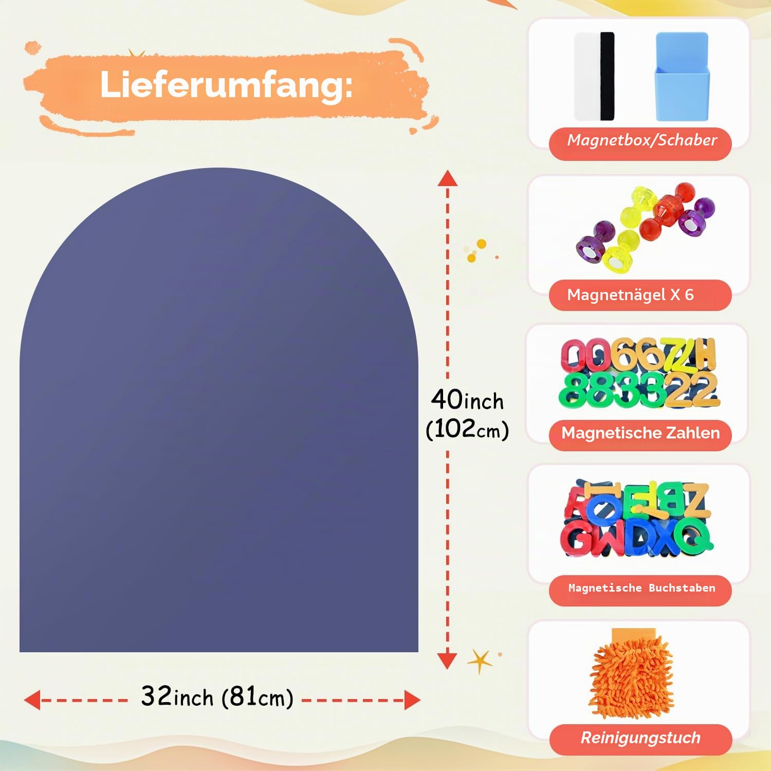 FUHSY Arch magnetischer Wandaufkleber, 100 x 80 cm, magnetischer Tafelaufkleber für die Wand, abziehen und aufkleben, selbstklebende Tafel, multifunktionales Spielzimmer