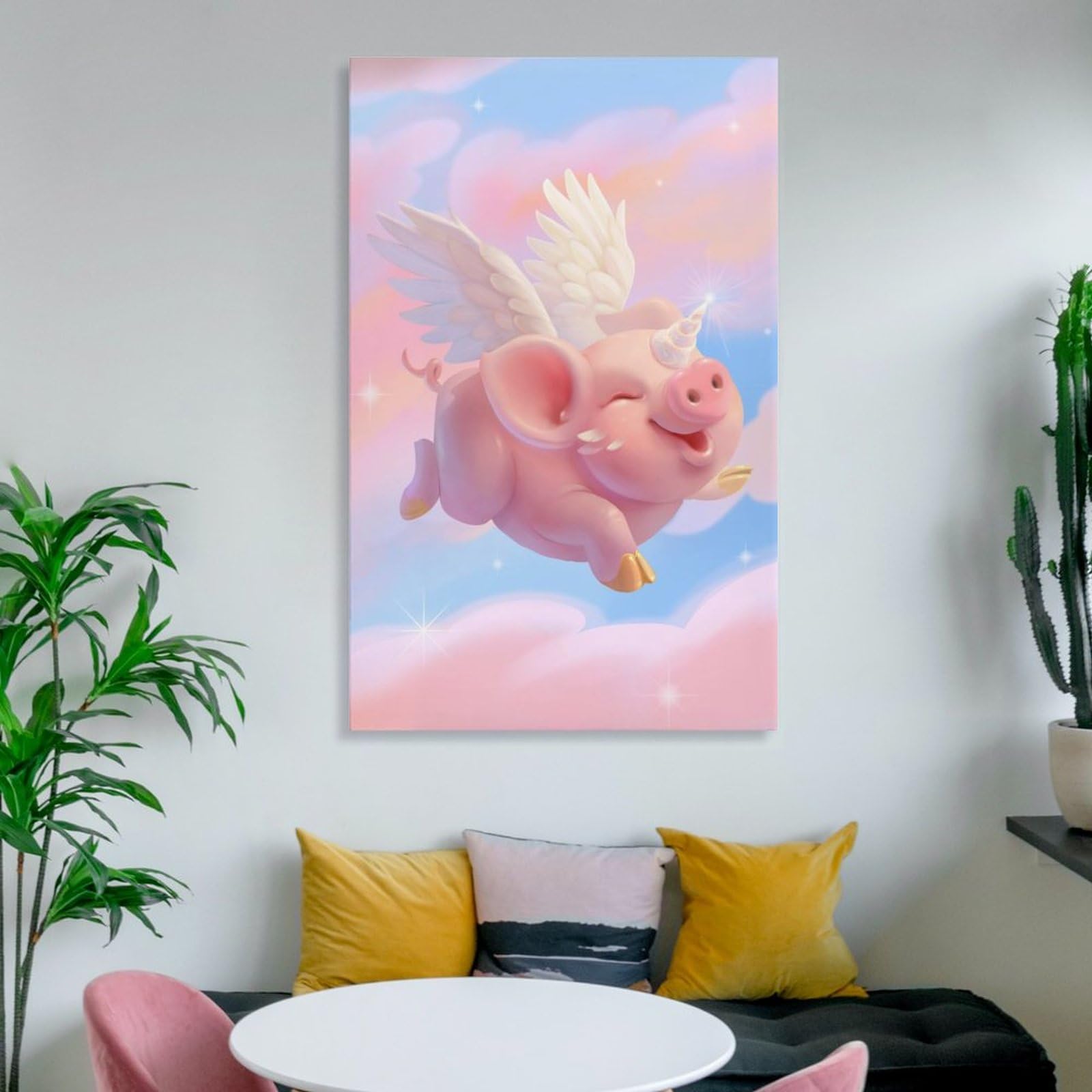 Amazon.co.jp: 絵画 空を飛んでいる子豚インテリア 絵画 翼を持つ