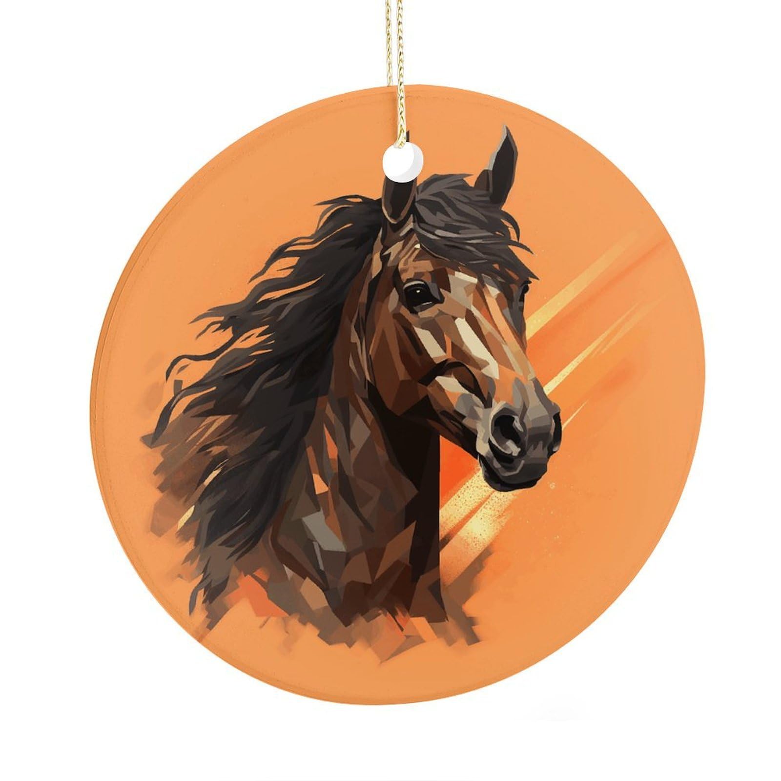 Fekiloot Style Orange Background With Horse Head Christmas Ornaments 2.9 Inch Round Ceramic Ornament Keepsake Thank You Gifts For Office, Room, Home - Holiday Present Ideas