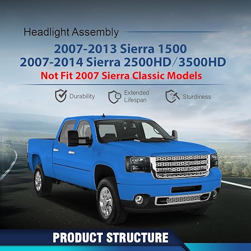 Vista 85 de PIT66 Conjunto de faros delanteros compatible con GMC Sierra 1500 2500HD 3500HD 3500HD 2007-2013, faros halógenos laterales del conductor