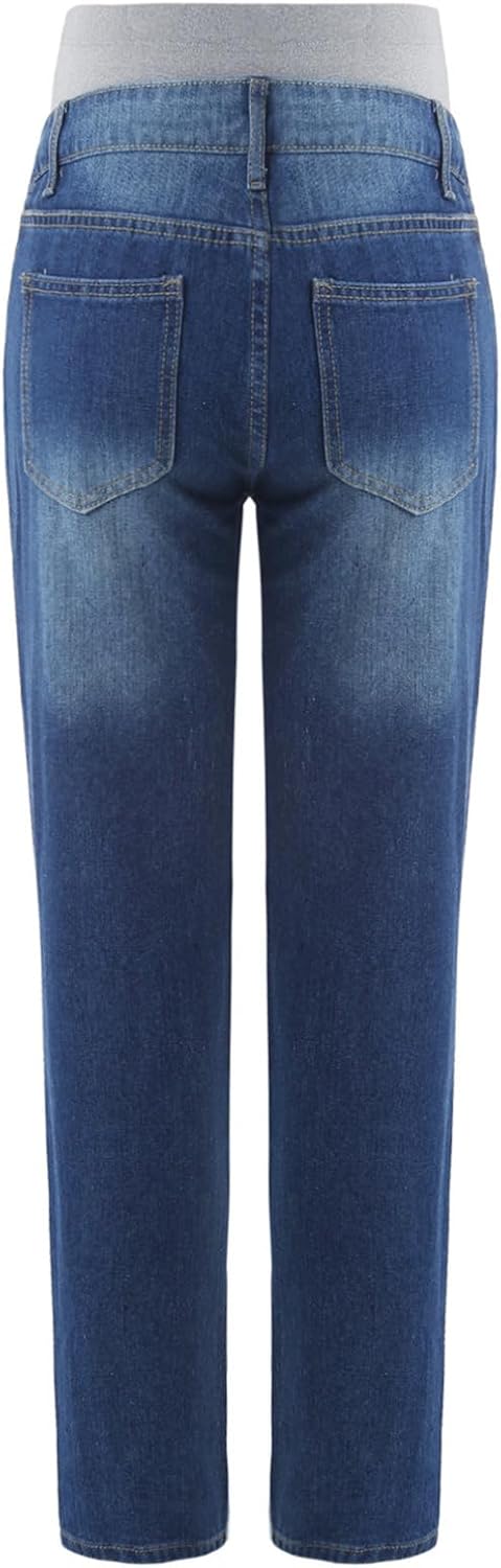 iiniim Women Maternity Over Belly Denim Pregnancy Jeans High Waist Straight Leg Ripped