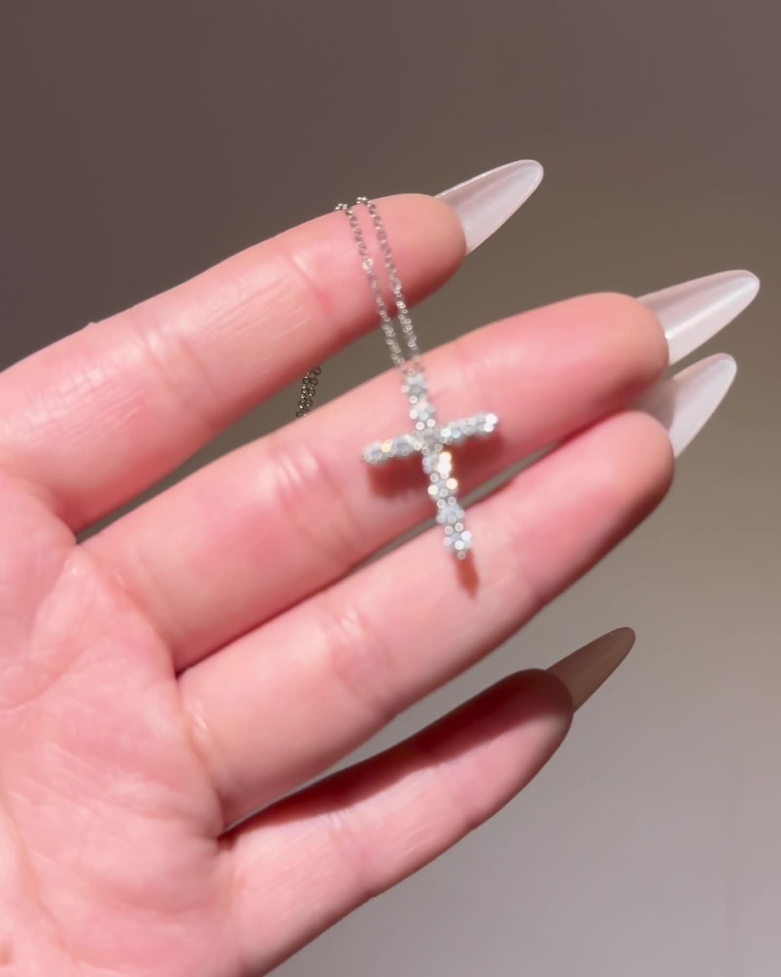 9K / 14K / 18K White Gold Necklace Women, Moissanite Cross, Silver Pendant Necklace for Women
