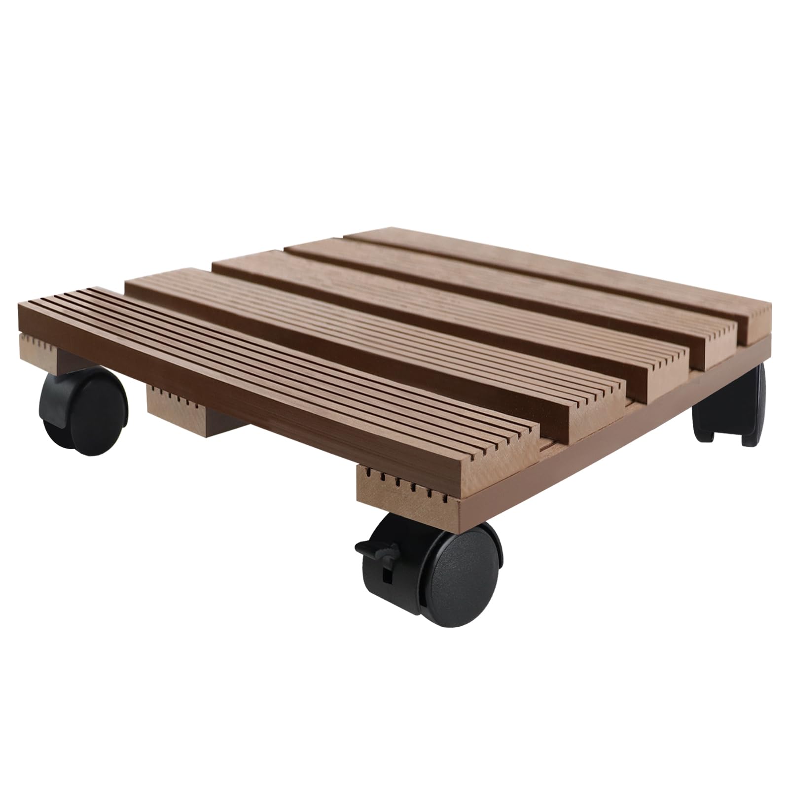 UISEBRT WPC - Carrito para plantas, 30 x 30 cm, capacidad de carga de 100 kg, con ruedas, con bloqueo, para exteriores e interiores (marrón, rectangular)