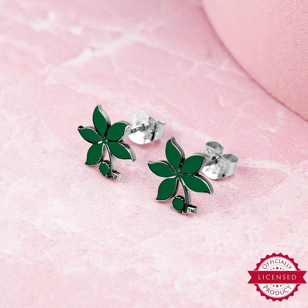 PicturesOnGold.com Officially Licensed Pair Of Ohio State Logo Green Leaf Earrings