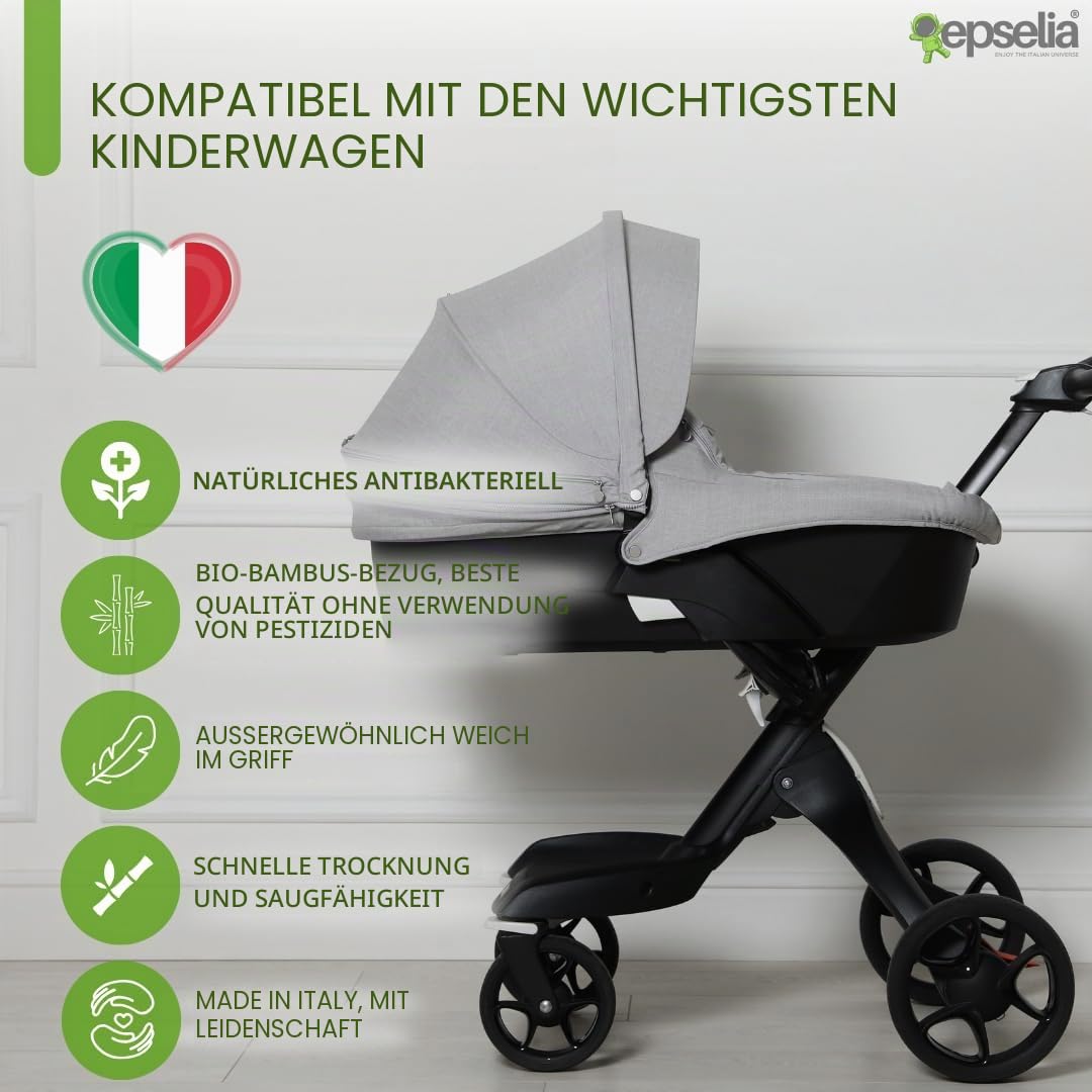 EPSELIA Bio-Bambu-Matratze für Kinderwagen, mit Kopfkissen, Zertifizierung gegen Erstickungsgefahr EN16890:2017, Struktur mit Belüftungslöchern, milbendicht, Oeko-Tex® Certipur™