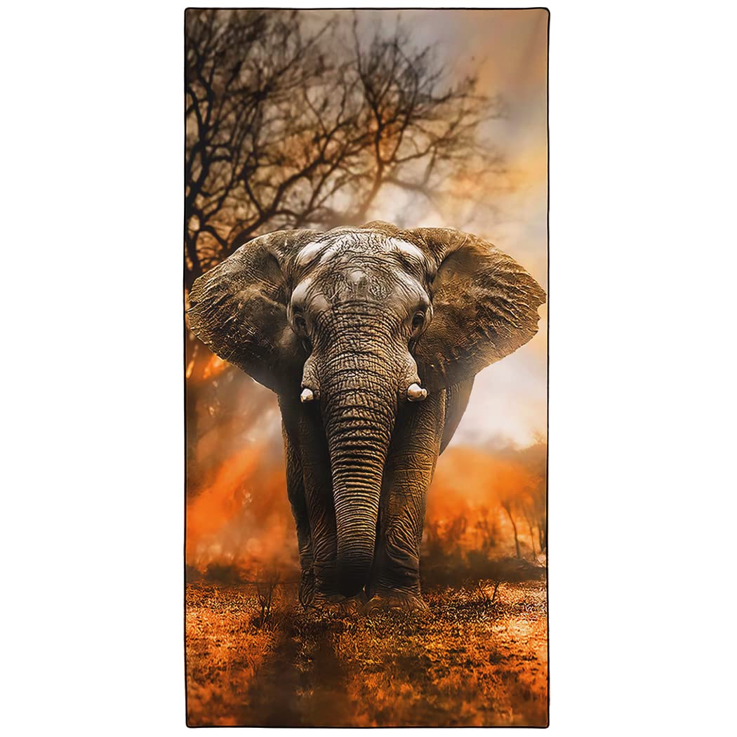 OHTMTHO Oversized Beach Towel Quick Dry Sand Free Lightweight Microfiber Beach Towels for Swim Pool Camping Travel, African Elephant Orange, 36"x72"