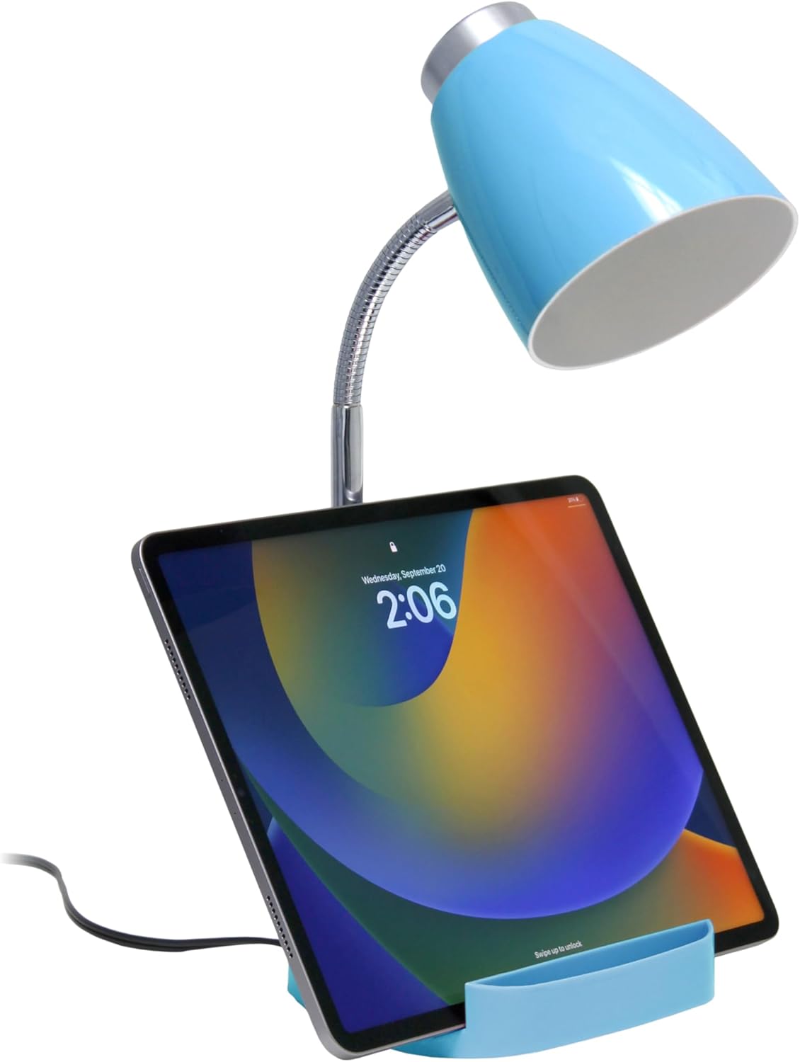 Simple Designs LD1002-BLU Gooseneck Organizer Desk Lamp with iPad Tablet Stand Book Holder, Blue