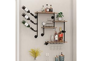 Industrial Pipe Shelf with Glass Holder: 42" Wall-Mounted Storage Solution