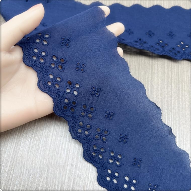 5Yard 8cm Cotton Lace Trim White/Beige Four Eyelet Lace Ribbon Embroidery Hollow Cotton Fabric Lace for Sewing Crafts, Dress,Curtains, Sofas,Dolls/Pets Clothes (Royal Blue)