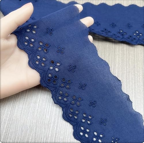 GorinsKani 5Yard 8cm Cotton Lace Trim White/Beige Four Eyelet Lace Ribbon Embroidery Hollow Cotton Fabric Lace for Sewing Crafts, Dress,Curtains, Sofas,Dolls/Pets Clothes (Royal Blue)