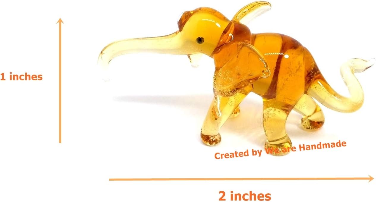 (Bundle of 3) Handmade Mini 2" Elephant Family Figurines Blown Glass Art, Multicolor, Fantasy Miniature Jungle Animals, Tiny Ornament, Cool Stuff Decor No.1