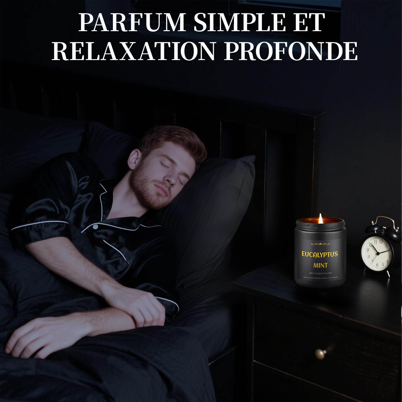 Bougies Parfumées pour Hommes Lot de 4, Bougies de Soja 790 ml, 200 Heures de Combustion, Lavande/Eucalyptus/Cuir/Chêne