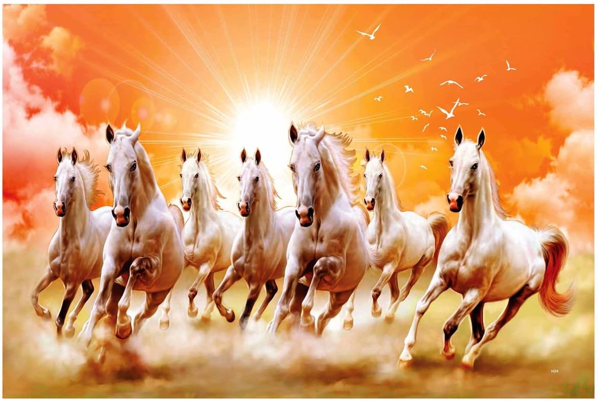 SAF 7 Running Horses Vastu UV Textured Wall Painting for Home Decoration , Office , Gym , College Wall decoration Painting 12 Inch x 18 Inch MDF1439